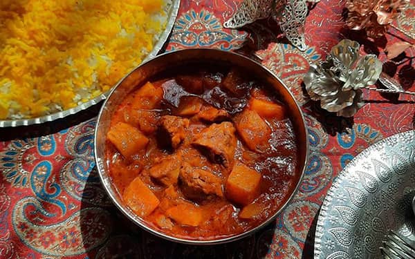 خوراک مرغ و کدو حلوایی